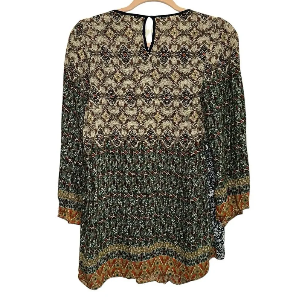 Altar'd State Boho Peasant Small Mixed Print Smocked Blouse Festival Flowy Tunic